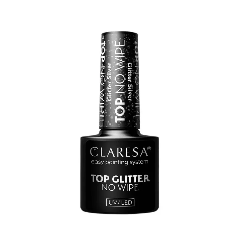 Claresa Top Glitter No Wipe Hybrid Top cu sclipici argintiu, 5 g Super ofertă