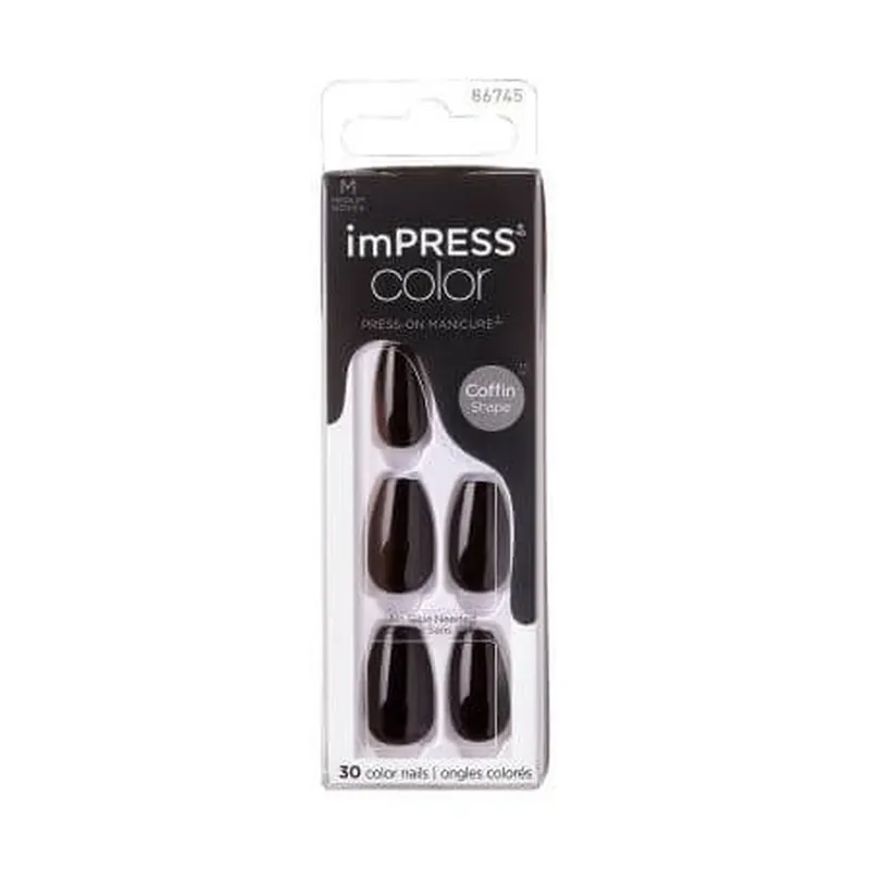 Expediere rapidă Unghii false Impress, All Black Medium Coffin, Kiss