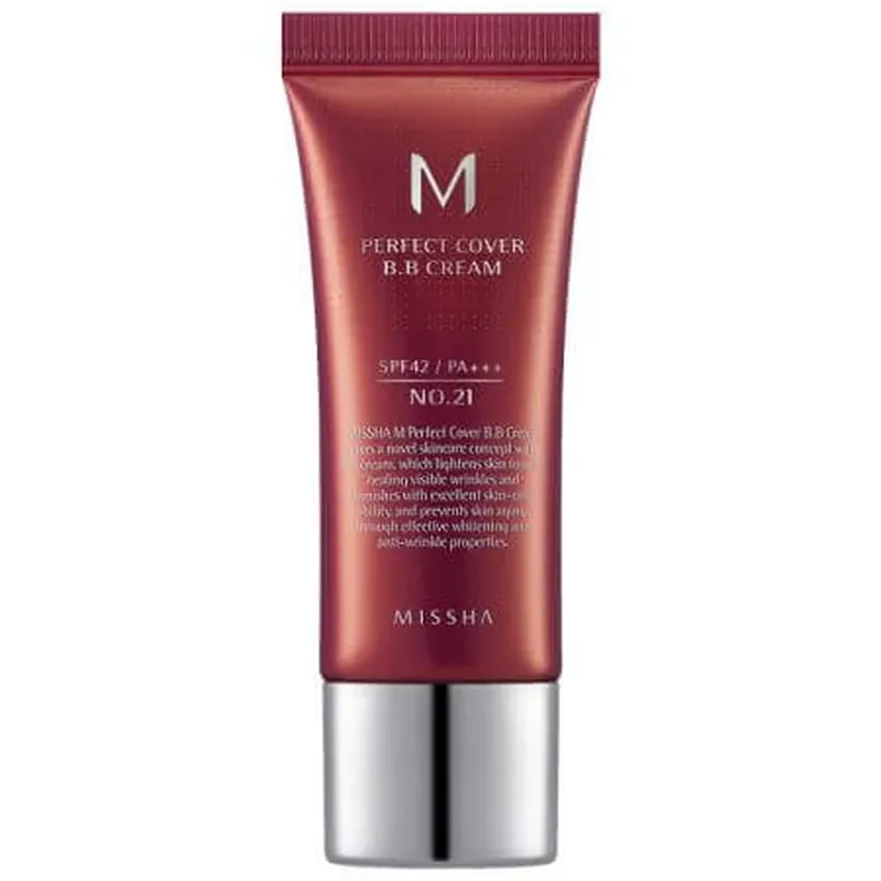 BB Cream M Perfect Cover SPF42/PA+++, nuanta 21/Bej deschis, 20 ml, Missha Promoție