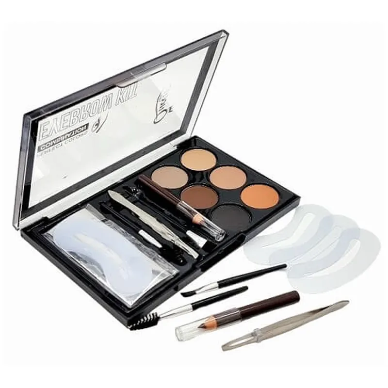 Livrare expres Set Stilizare Sprancene, Mini Queen, Eyebrow Kit, 6 Farduri Sprancene, 3 Sabloane, 2 Pensule, Creion, Penseta
