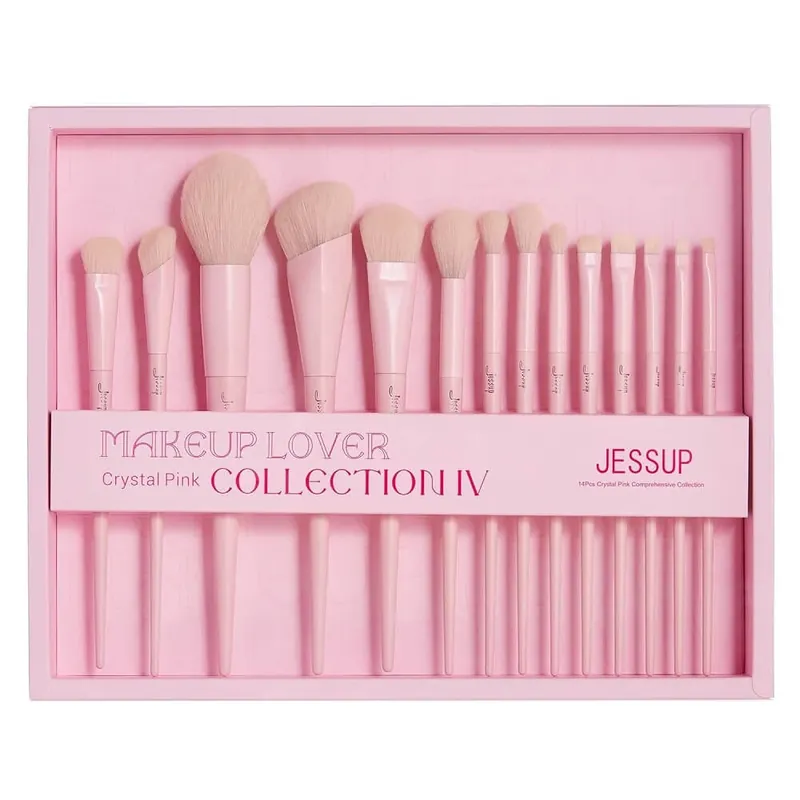 Preț promoțional Jessup Makeup Lover Crystal Pink Collection IV Set de pensule de machiaj T495, 14 bucăți