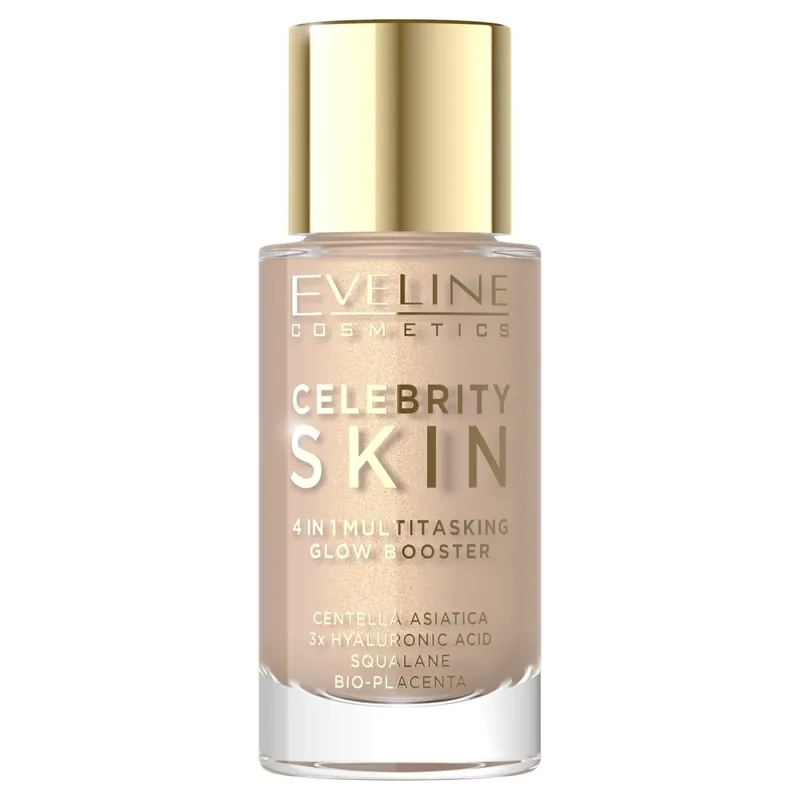 Ofertă de sezon Eveline Cosmetics Celebrity Skin, Baza multifuncțională pentru față Glow Booster, 02N Universal Tan, 30 ml