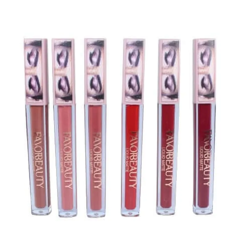 Plată sigură Set 6 rujuri de buze mate, FavorBeauty, Liquid Matte, 01
