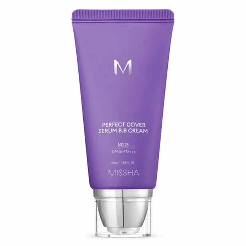 Serum BB Baza de Machiaj cu SPF 50+ Perfect Cover, Nuanta 25, Bej Cald, 50 ml, Missha Popular