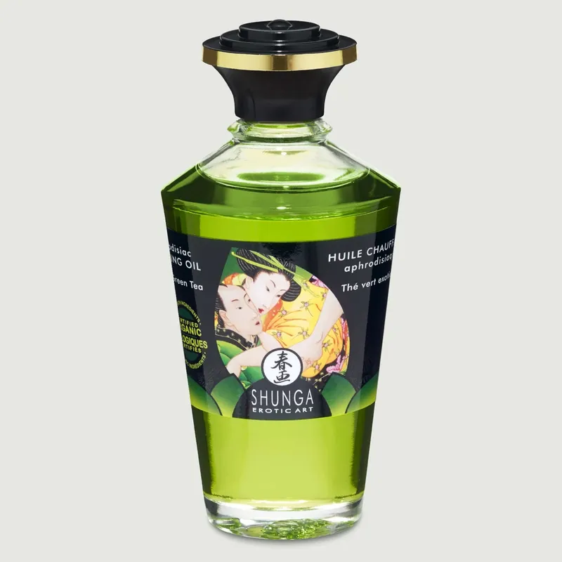 Shunga Aphrodisiac & Kissable Warming Oil Exotic Green Tea - 100 ml Retur gratuit