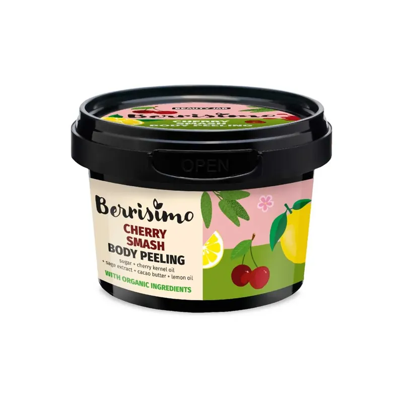 Retur gratuit Exfoliant pentru corp cu zahar si ulei din sambure de cirese, Berrisimo, Beauty Jar, 280g