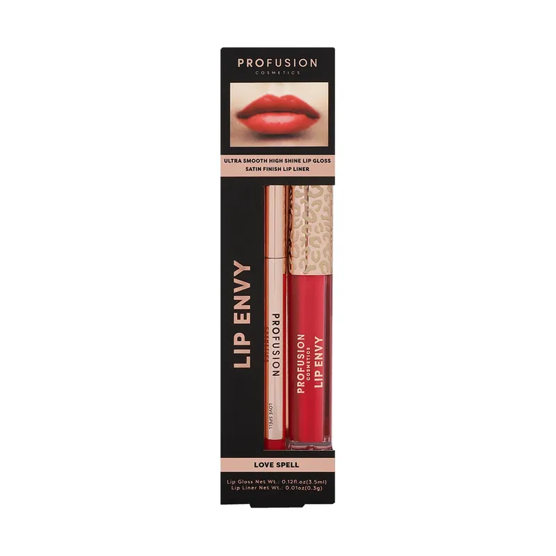 Super ofertă Set Lip Envy Love Spell, luciu de buze ultra neted si lucios & creion pentru buze cu finish satinat, Profusion Cosmetics, 3,5 ml + 0,3 g