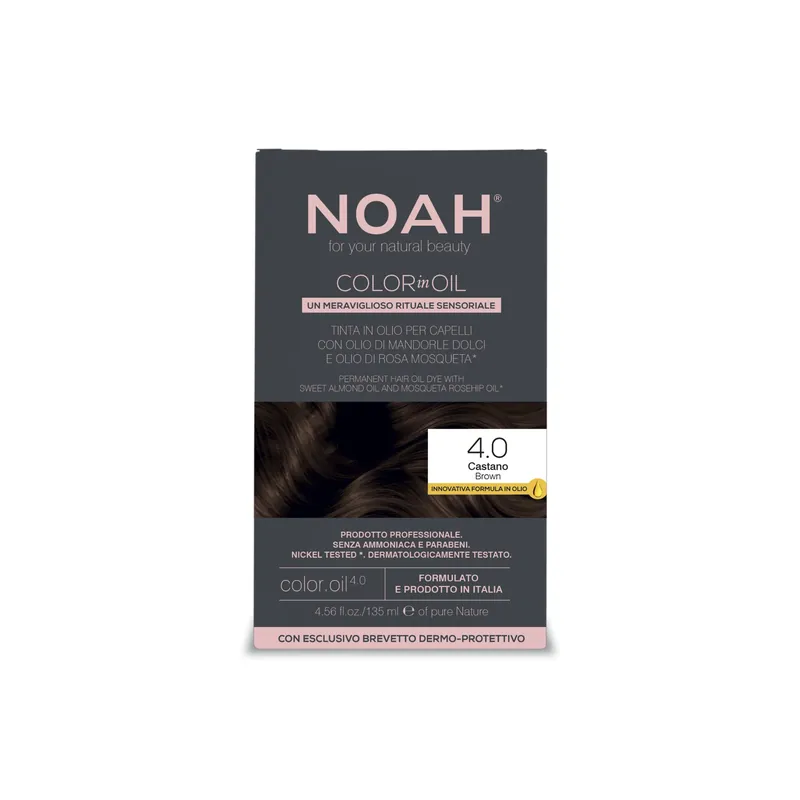 Vopsea de par permanenta fara amoniac pe baza de ulei, 4.0 Saten (Brown), Noah Color in Oil, 135 ml Super ofertă
