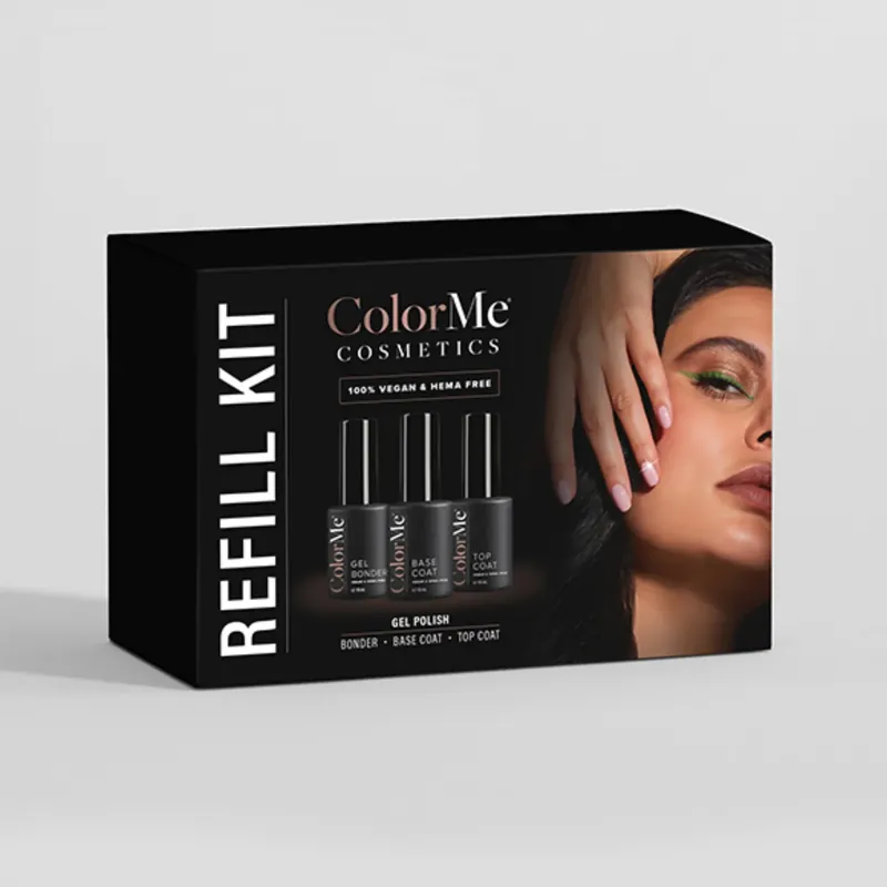 Kit pentru manichiura semipermanenta, 1 x 10 ml Gel de aderenta, 1 x 10 ml Baza pentru oja, 1 x 10 ml Gel de sigilare, ColorMe Cosmetics, 3 articole Premium