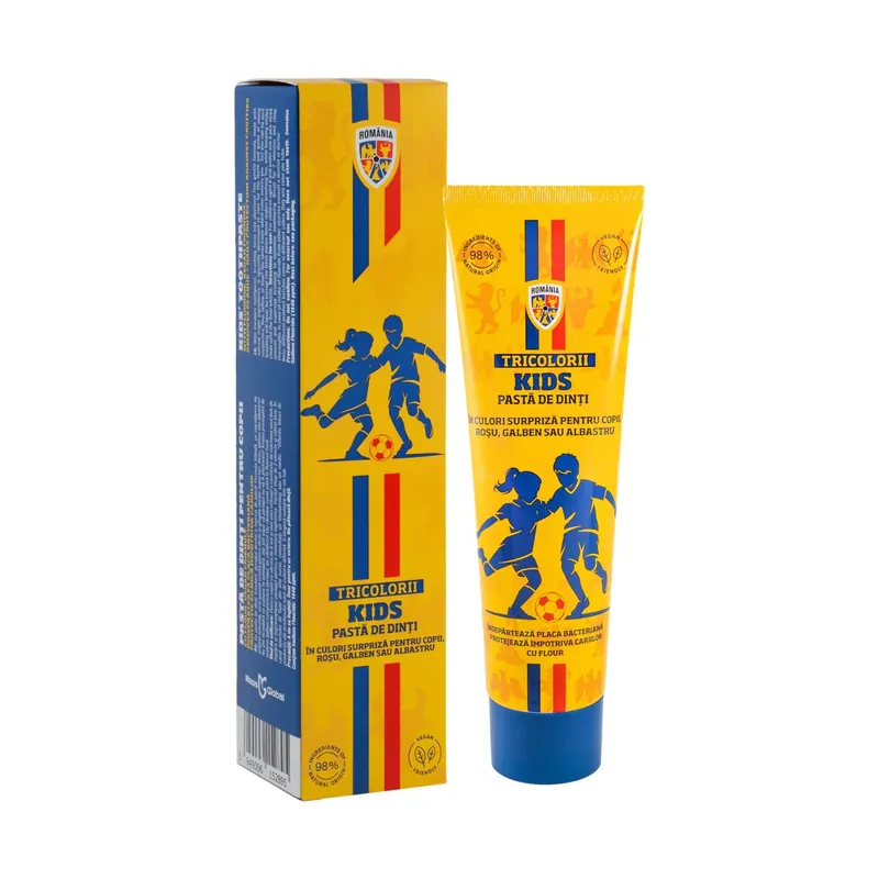 TRICOLORII Kids pasta de dinti pentru copii, in culori surpriza rosu, galben sau albastru, 100 ml Disponibil imediat