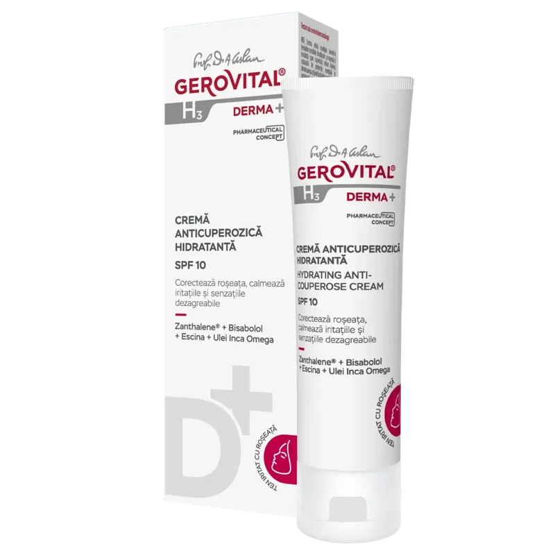 Crema Anticuperozica Hidratanta SPF10 Gerovital H3 Derma+, 50 ml, Farmec Preț redus