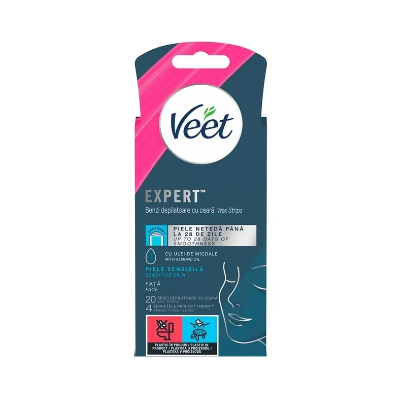 Benzi depilatoare cu ceara pentru fata Veet, piele sensibila, 20 bucati Expediere rapidă