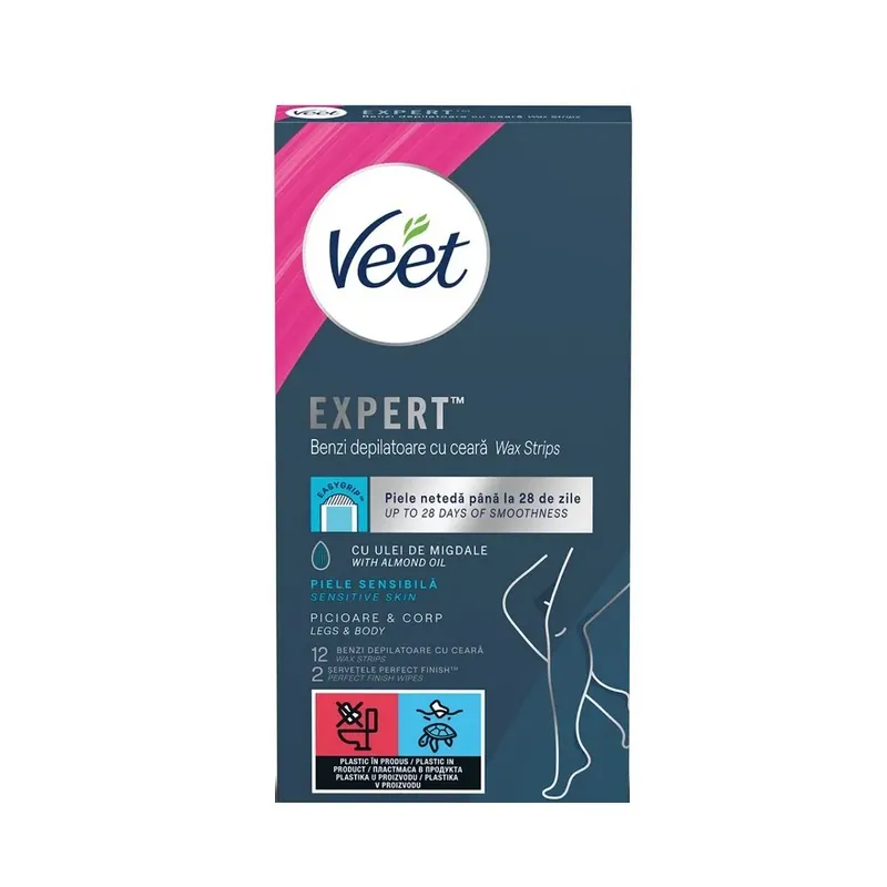 Cel mai bun preț Benzi depilatoare cu ceara Veet, pentru piele sensibila, 12 bucati