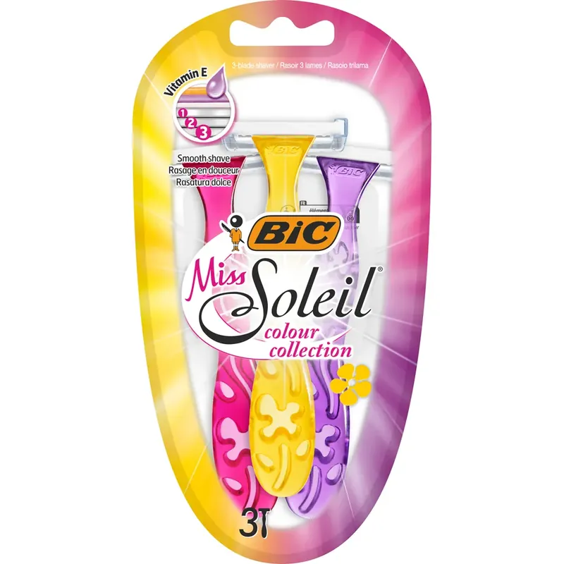 Ofertă limitată Aparat de ras dispozabil pentru femei BIC Miss Soleil Colour Collection, 3 lame, 3 bucati