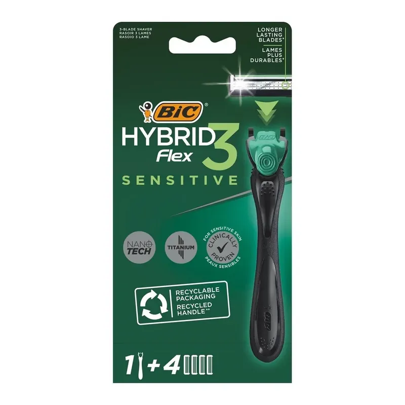Aparat de ras reincarcabil hibrid pentru barbati BIC Flex3 Sensitive Reducere extra